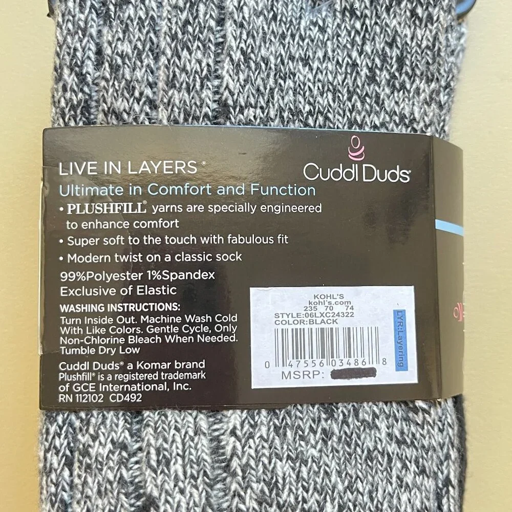 New Cuddl Duds Socks Set of 2 Pair Plushfill 360 Leg Layering Boot Crew
